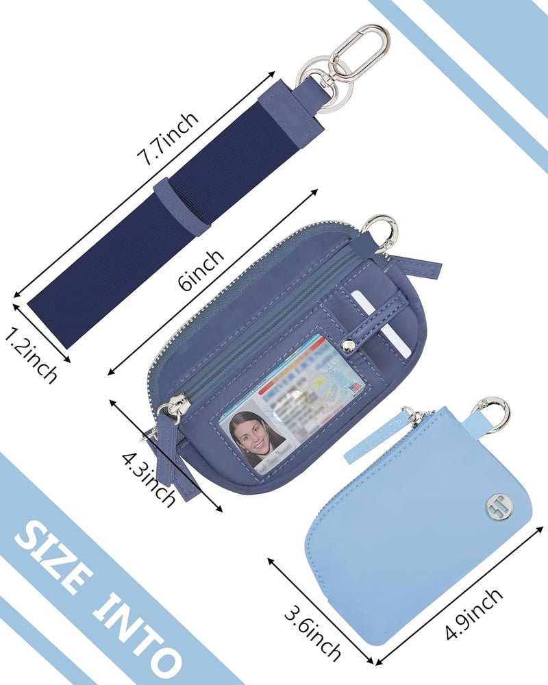 Sunpour Store Nylon Wristlet Wallets,Dual Pouch Keychain Wristlet Wallet,RFID Small Wallet With Coin Pouch,ID Window For Travel (Light Blue) - Image 2